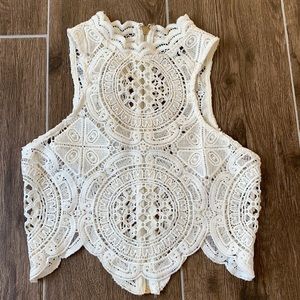 Windsor Cream Lace High Neck Crop Top
